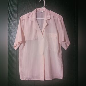 Women's Short Sleeve Pink Striped Silky Shirt